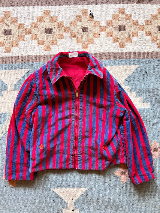 60s Pinstriped Red Corduroy Reversible Jacket